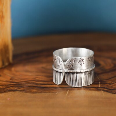 Wide Silver Ring, Sterling Silver Ring, Silver Hammered Ring - image1